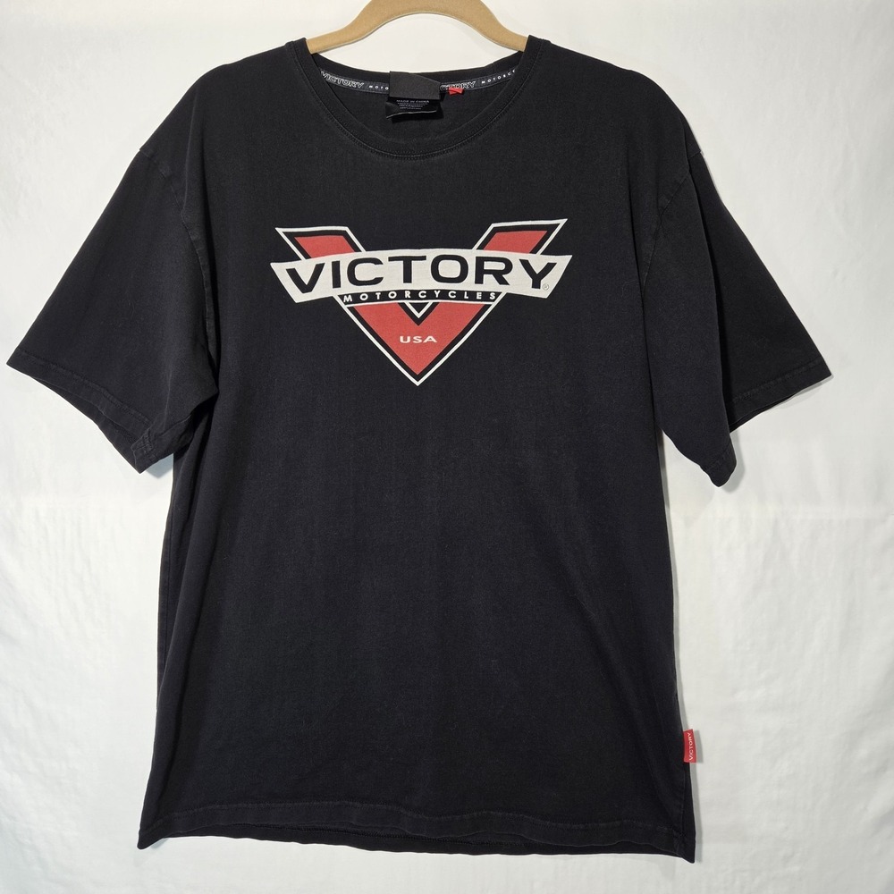Victory Motorcycle T-Shirt Men Large Black Excellent Graphic Logo Bikercore USA